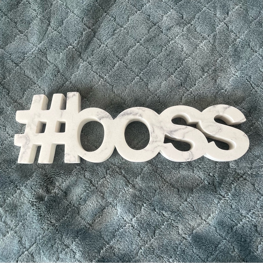 White Marble Pattern Hashtag Boss Desk Sign Office Decor Freestanding Decorative